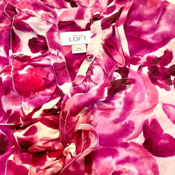 ANNE TAYLOR LOFT - Fairycore Floral Ruffle Silk Sleeveless Blouse XS - Picture 5 of 9